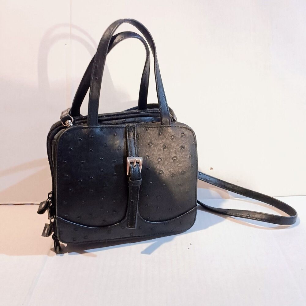 Vtg George Faux Ostrich Quill Convertible Crossbody-Black-Removable Strap-Y2K